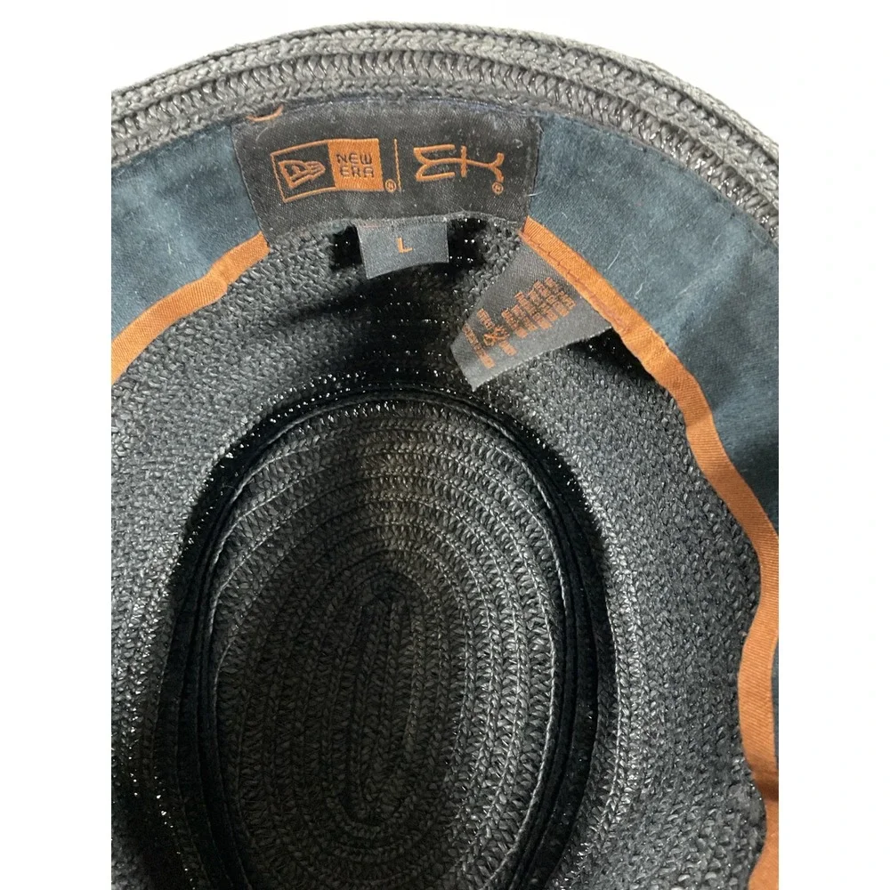 New Era EK Collection Black Woven Paper Straw Fedora Trilby Hat Large